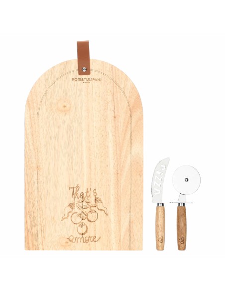 Rose e Tulipani·aumm Tagliere Pizza con Accessori·40x25x1,5 Cm·legno Gift Box