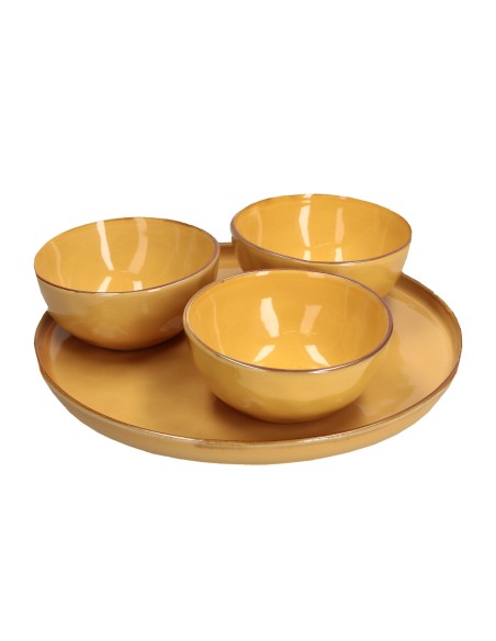Rose e Tulipani·concerto Ocra Set Aperitivo (piatto Ø 27 Cm, 3 Coppette Ø 12 Cm) in Gres