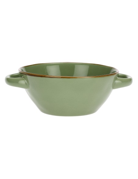 Rose e Tulipani·concerto Verde Oliva ciotola zuppa con Manici·600 Cc·stoneware