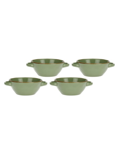 Rose e Tulipani·concerto Verde Oliva ciotola zuppa con Manici·600 Cc·stoneware
