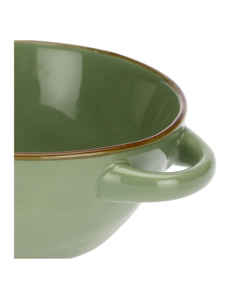 Rose e Tulipani·concerto Verde Oliva ciotola zuppa con Manici·600 Cc·stoneware