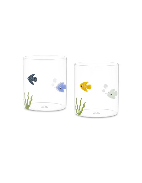 Rose e Tulipani·lieve Set 2 Bicchieri Pesci·ø8x9 Cm·borosilicato Ø8X9 Cm Gift Box