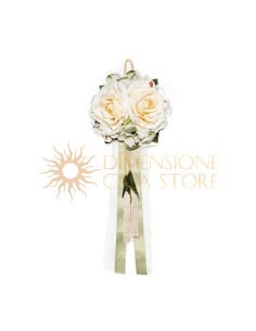 Decorazione floreale appendibile, con nappe e natri, verde salvia