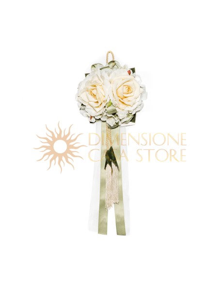 Decorazione floreale appendibile, con nappe e natri, verde salvia