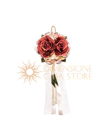 Decorazione floreale appendibile, con nappe e natri, rosa antico