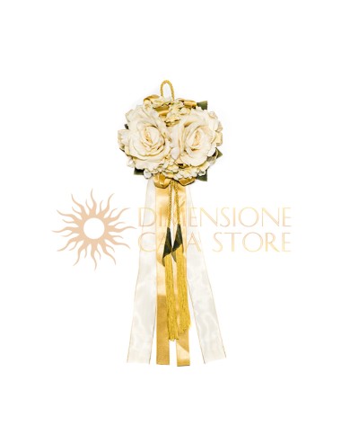 Decorazione floreale appendibile, con nappe e natri, oro