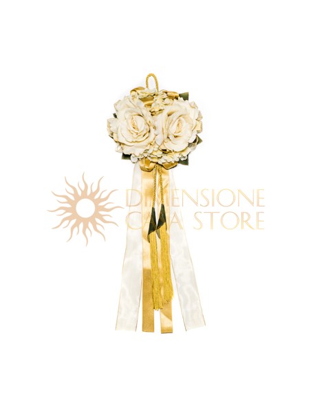 Decorazione floreale appendibile, con nappe e natri, oro