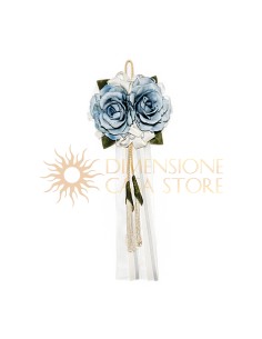 Decorazione floreale appendibile, con nappe e natri, azzurro polvere
