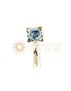 Decorazione floreale appendibile, con nappe e natri, azzurro polvere
