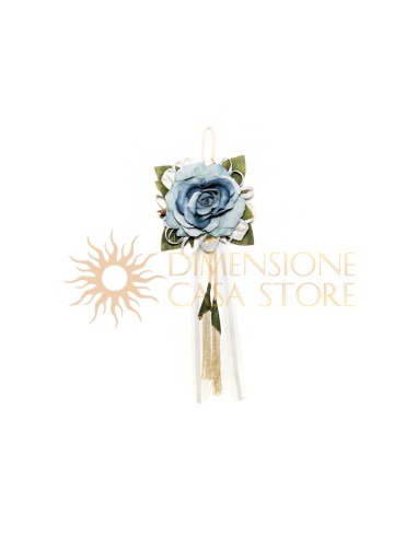 Decorazione floreale appendibile, con nappe e natri, azzurro polvere