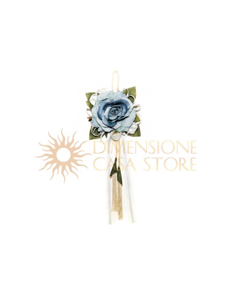 Decorazione floreale appendibile, con nappe e natri, azzurro polvere