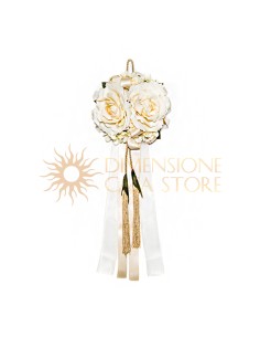 Decorazione floreale appendibile, con nappe e natri, avorio