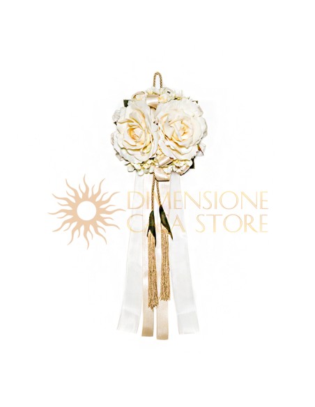 Decorazione floreale appendibile, con nappe e natri, avorio