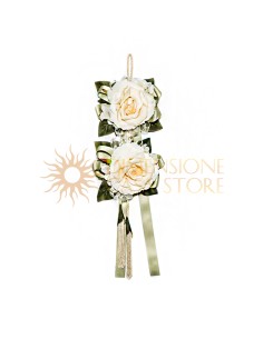 Decorazione floreale appendibile, con nappe e nastri, verde salvia