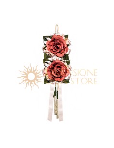 Decorazione floreale appendibile, con nappe e nastri, rosa antico