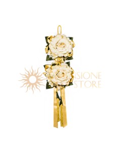 Decorazione floreale appendibile, con nappe e nastri, oro