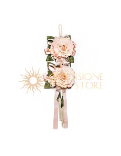 Decorazione floreale appendibile, con nappe e nastri, malva