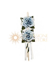 Decorazione floreale appendibile, con nappe e nastri, azzurro polvere