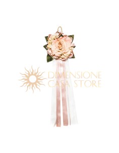 Decorazione floreale appendibile con rosa, ortensie e nastri, malva