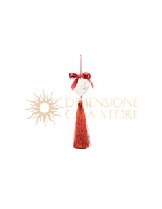Cuore appendibile porta fortuna con rosa, in Capodimonte con nappina rossa strass e fiocchetto