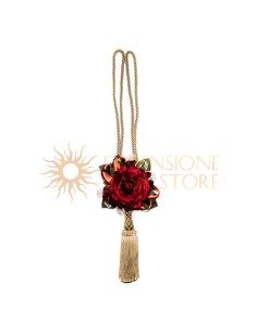 Cordone per tendaggio con nappa e decorazione floreale, bordeaux