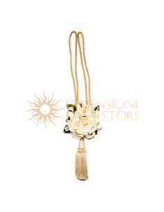 Cordone per tendaggio con nappa e decorazione floreale, avorio