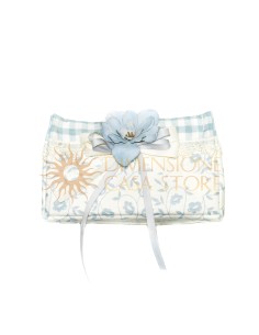 Contenitore in tessuto, realizzato con tessuto alternato abbinato con decoro floreale