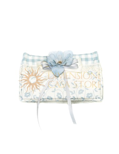 Contenitore in tessuto, realizzato con tessuto alternato abbinato con decoro floreale