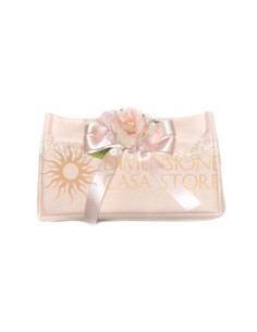 Contenitore in tessuto, realizzato con tessuto alternato abbinato con decoro floreale