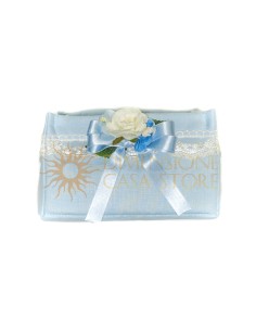 Contenitore in tessuto, realizzato con tessuto alternato abbinato con decoro floreale