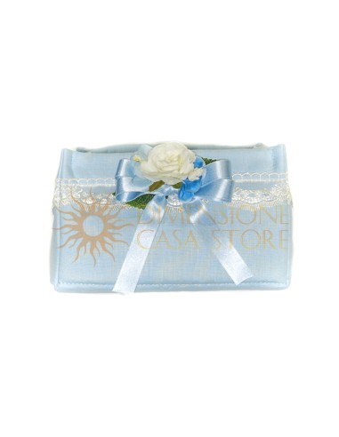 Contenitore in tessuto, realizzato con tessuto alternato abbinato con decoro floreale