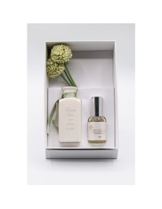 Fiori di Lena - Bottiglina con scritta e dalie con profumo spray Seta 30 ml in scatola regalo