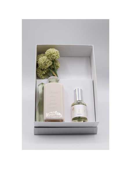 Fiori di Lena - Fiori di Lena - Bottiglina con scritta e dalie con profumo spray Vaniglia 50 ml in scatola regalo