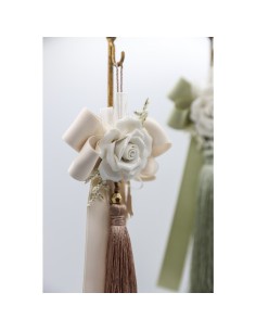 Fiori di Lena - Nappina cognac con nastri , nebbiolina e fiore in ceramica 2