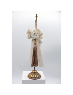 Fiori di Lena - Nappina cognac con nastri , nebbiolina e fiore in ceramica