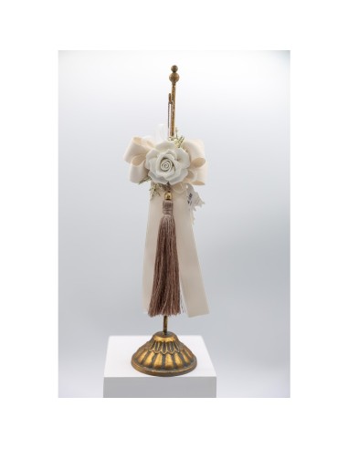 Fiori di Lena - Nappina cognac con nastri , nebbiolina e fiore in ceramica