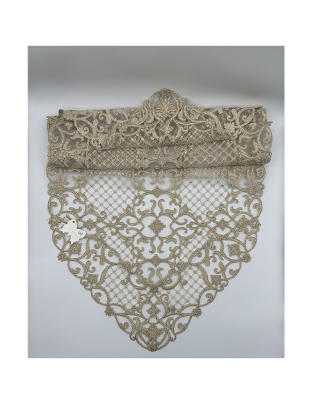 Fiori di Lena - Runner in pizzo oro ovale retato cm 140X45