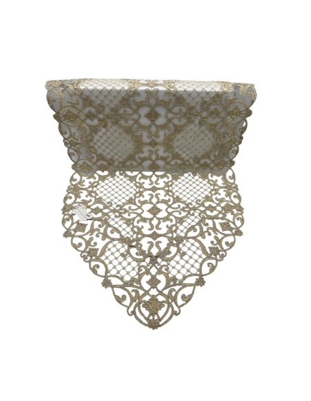 Fiori di Lena - Runner in pizzo oro ovale retato cm 140X45