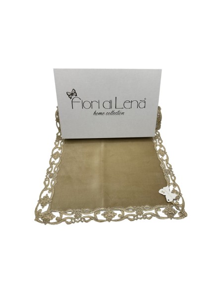 Fiori di Lena - Runner in velluto nocciola con pizzo oro cm 140X40
