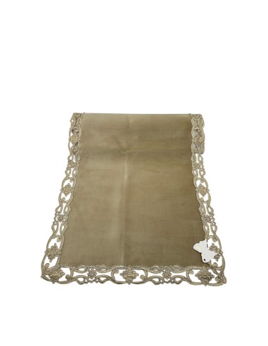 Fiori di Lena - Runner in velluto nocciola con pizzo oro cm 140X40