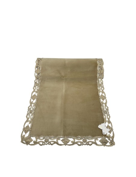 Fiori di Lena - Runner in velluto nocciola con pizzo oro cm 140X40