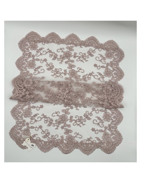 Fiori di Lena - Runner in pizzo rosa, cm 45 x x 65 con scatola