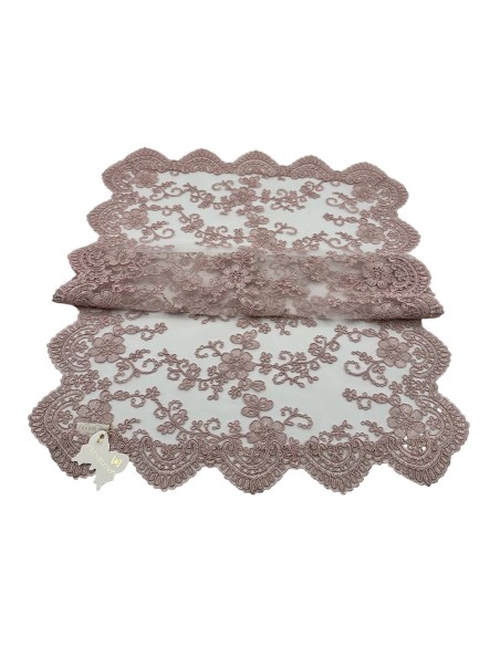 Fiori di Lena - Runner in pizzo rosa, cm 45 x x 65 con scatola