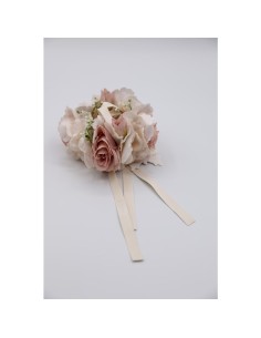 Fiori di Lena - Girocandela con 4 roselline, boccioli, ortensia cipria e nebbiolina cm 10 x 6 h ( Ø interno 3 cm ) 2