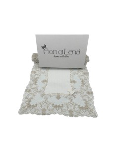 Fiori di Lena - Runner in lino bianco latte con pizzo fregio basso nocciola cm 135X40 2