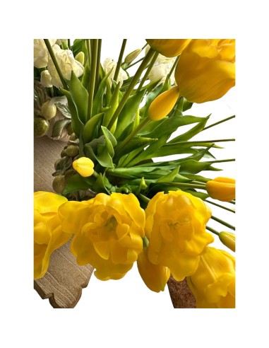 Fiori di Lena - Bush tulipani aperti real touch giallo sfumato cm 44 h