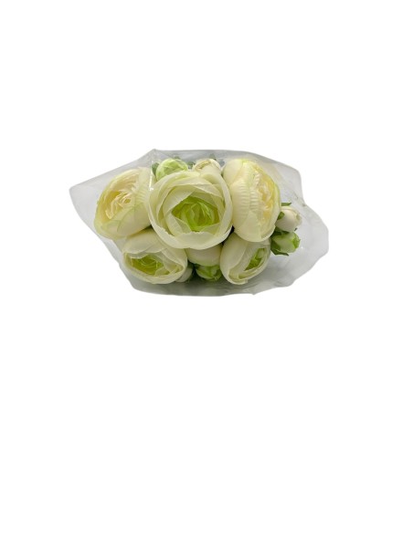 Fiori di Lena - Bouquet 6 ranuncoli e mini ranuncoli bianchi cm 30 h