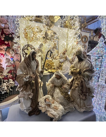 Fiori di Lena - Set di 6 pz presepe avorio oro con champagne h 81 cm