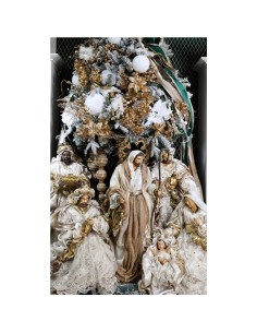 Fiori di Lena - Set di 6 pz presepe avorio oro con champagne h 81 cm