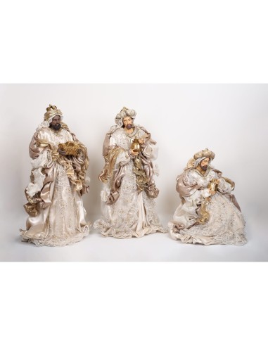 Fiori di Lena - Set di 6 pz presepe avorio oro con champagne h 81 cm